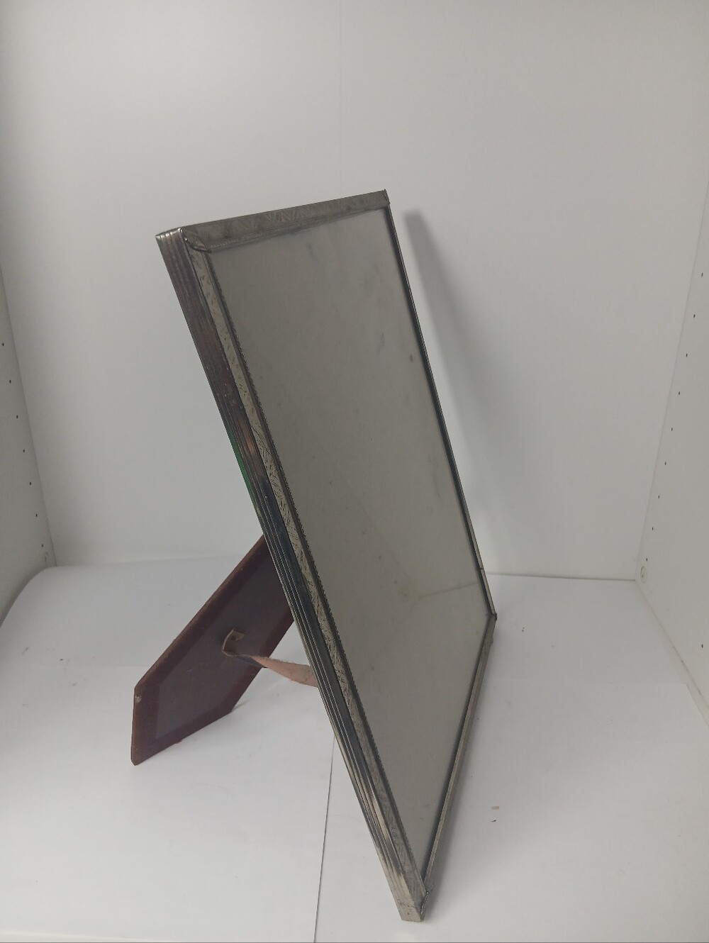 Vintage Silver-Tone Photo Frame with Brown Easel Back 14"×11"